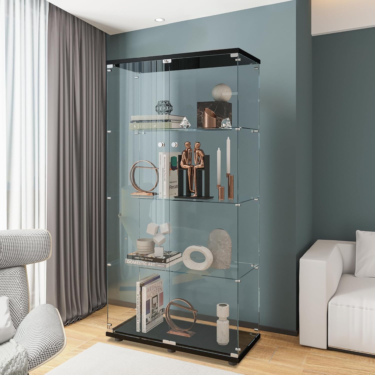 Glass Display Cabinet with 4 S - Glass Cabinet Display ulasan dan harga