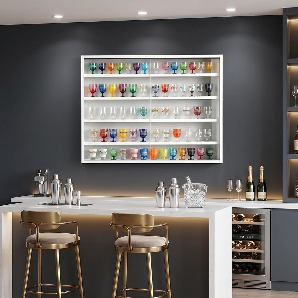 5-Tier Wall-Mounted Shot Glass - Glass Cabinet Display ulasan dan harga